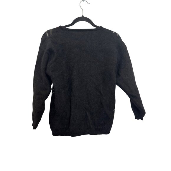 Vintage Rafaella Petites Womens Argyle Sweater M Black Red Wool Blend Angora Pul - Picture 3 of 5